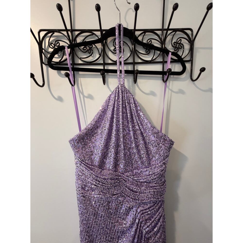 NWT Size 6 Mac Duggal Lilac sequined Halter Dress 27128 - Picture 6 of 9